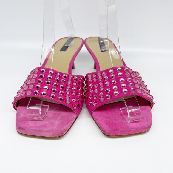 Michael Michael Kors Amal Embellished Faux Suede Kitten Sandal Pink Size 7.5M - Picture 4 of 13